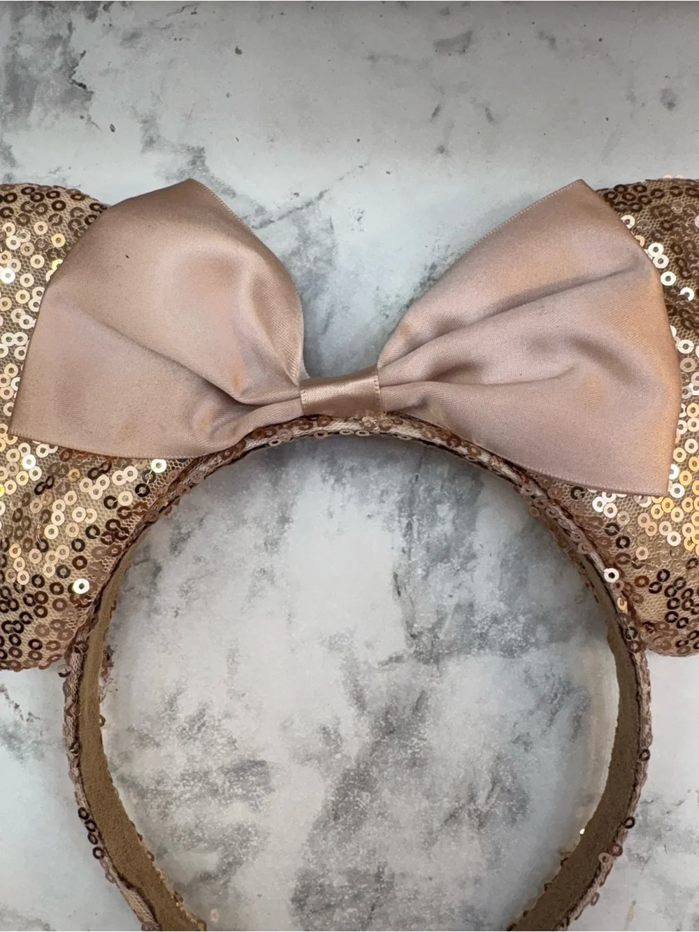 Sequin Minnie Ear Headband with Satin Bow - Rose Gold